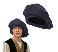 Cdecgo Medieval Tudor Suede Hat Muffin Renaissance Elizabethan Cap Headwear, Blue, One size
