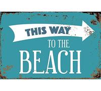 CDecor This Way to The Beach Tin Metal Sign Plaque Vintage Retro Iron Wall Warning Poster Decor For Bar Cafe Store Home Garage Office Hotel