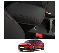 CDEFG Seat Leon MK3 2013-2019 Armrest Cover Centre Console Box Lid Leather Anti-scratch Comfortable Microfiber Car Protector Interior Accessories (Red Line)