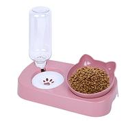 Cdemiy Cat Bowl, 15°Tilted Cat Bowl with Gravity Water bottle, Non-Slip Raised Cat bowl, Kitten Food Bowls Wet and Dry Food Feeding, for Small and Medium Pets Cats Puppies (Pink)