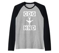 CDG to HND Airplane Route Paris Tokyo Raglan Baseball Tee