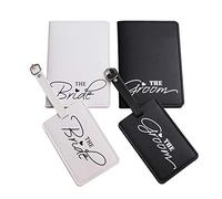 cdhgsh 1Set PU Leather Luggage Tag Bride Groom Passport Case for Couples Honeymoon Luggage Tag Black+White