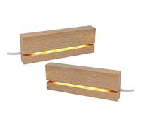 CDIYTOOL 2Pcs LED Lights Display Base, 11 cm Long Mini Warm Color Rectangular Wooden Lighted Base Stand for 3mm Thick Acrylic Plate Glass Plate Resin Art