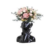 CDIYTOOL Ceramic Face Vase, Black Flower Vase for Decor, Female Form Head Half Body Bust Vases Minimalism Decorative Modern Nordic Style Flower Vase (C)