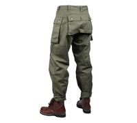 CDJBHW Men's Green Military Cargo Pants, Size 36, P44, Monkey Pants, Herringbone Twill Cotton, Straight, Loose, Solid, Pull On, Low Rise, Iconic Large Back Pocket Design