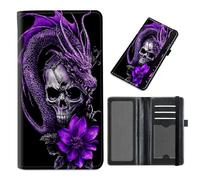 Cdkfxjy Checkbook Cover for Duplicate Checks - Credit Card Slot, Checkbook Holder with RFID Blocking for Men Women,for Personal & Business Checks, Purple Dragon Skull