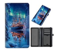 Cdkfxjy Checkbook Cover for Duplicate Checks - Credit Card Slot, Checkbook Holder with RFID Blocking for Men Women,for Personal & Business Checks, Sailing Ship in the Snow