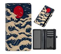Cdkfxjy Checkbook Cover for Duplicate Checks - RFID Blocking, Slim PU Leather Checkbook Holder for Men Women,for Personal & Business Checks - Ocean Waves Red Sun