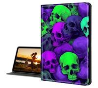 Cdkfxjy for All-New Kindle 10th Generation 2019 Release Slim PU Leather Multi-Angle Fold Stand Smart Cover with Auto Sleep Awake Cover,Green Purple Skull