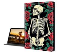 Cdkfxjy for Amazon Kindle Fire HD 10 Case 2019/2017 10.1 Inch Tablet Case Slim PU Leather Multi-Angle Fold Stand Smart Cover with Auto Sleep Awake Cover,Skeleton with Red Roses