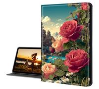 Cdkfxjy for Amazon Kindle Fire HD 10 Case 2019/2017 10.1 Inch Tablet Case Slim PU Leather Multi-Angle Fold Stand Smart Cover with Auto Sleep Awake Cover,Mountains and Roses