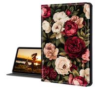 Cdkfxjy for Amazon Kindle Fire HD 10 Case 2019/2017 10.1 Inch Tablet Case Slim PU Leather Multi-Angle Fold Stand Smart Cover with Auto Sleep Awake Cover,Floral Roses and Peonies