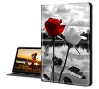 Cdkfxjy for Amazon Kindle Fire HD 10 Case 2019/2017 10.1 Inch Tablet Case Slim PU Leather Multi-Angle Fold Stand Smart Cover with Auto Sleep Awake Cover,Red and White Roses