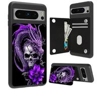 Cdkfxjy for Google Pixel 8 Pro Wallet Case with Card Holder Slot Folio FILP PU Leather Kickstand Double Magnetic Clasp Shockproof Protection Phone Case for Pixel 8 Pro,Purple Dragon Skull