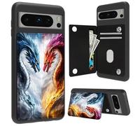 Cdkfxjy for Google Pixel 8 Pro Wallet Case with Card Holder Slot Folio FILP PU Leather Kickstand Double Magnetic Clasp Shockproof Protection Phone Case for Pixel 8 Pro,Blue Red Dragon