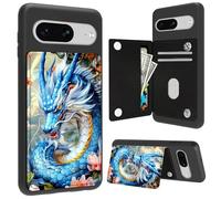 Cdkfxjy for Google Pixel 8 Wallet Case with Card Holder Slot Folio FILP PU Leather Kickstand Double Magnetic Clasp Shockproof Protection Phone Case for Pixel 197,Cool Blue Dragon