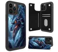 Cdkfxjy for iPhone 15 Pro Max Wallet Case with Card Holder Slot Folio FILP PU Leather Kickstand Double Magnetic Clasp Shockproof Protection Phone Case for 15 Pro Max,Blue Dragon