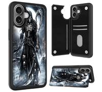 Cdkfxjy for iPhone 16 Plus Wallet Case with Card Holder Slot Folio FILP PU Leather Kickstand Double Magnetic Clasp Shockproof Protection Phone Case for 16 Plus,Grim Reaper Under Moon