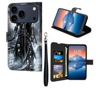 Cdkfxjy for iPhone 17 Pro Max Wallet Case, RFID Blocking, Card Holder Slot, PU Leather Shockproof, Magnetic Clasp Kickstand - Grim Reaper Under Moon