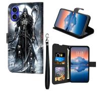Cdkfxjy for iPhone 17 Wallet Case, RFID Blocking, Card Holder Slot, PU Leather Shockproof, Magnetic Clasp Kickstand - Grim Reaper Under Moon