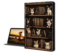 Cdkfxjy for Kindle Fire 7 Tablet 12th Generation 2022 Released Slim PU Leather Multi-Angle Fold Stand Smart Cover with Auto Sleep Awake Cover for Fire 7 2022 Tablet,Library Bookshelf with Cats