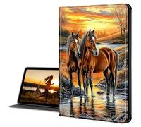 Cdkfxjy for Kindle Fire Max 11 Tablet (13th Gen, 2023 Release) Slim PU Leather Multi-Angle Fold Stand Smart Cover with Auto Sleep Awake Cover for Fire 11 Max Tablet,Two Brown Horses