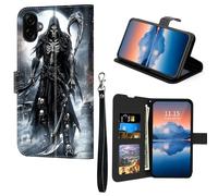 Cdkfxjy for Samsung Galaxy A07 Wallet Case with RFID Blocking Card Holder Slot,for Samsung A07 Flip Folio Case PU Leather Magnetic Clasp Kickstand,Grim Reaper Under Moon