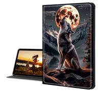 Cdkfxjy for Samsung Galaxy Tab A9 Plus 11" 2023 Slim PU Leather Multi-Angle Fold Stand Smart Cover with Auto Sleep Awake Cover,Moon Wolf Howl