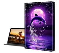 Cdkfxjy for Samsung Galaxy Tab S8 case 2022/Tab S7 11 inch 2020 Slim PU Leather Multi-Angle Fold Stand Smart Cover with Auto Sleep Awake Cover,Purple Moon Dolphin Jumping