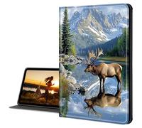 Cdkfxjy iPad Case for iPad Air 5th/4th 10.9 Inch/iPad Pro 11 Inch 2025/2021/2020/2022 - Slim Lightweight, Protective Tablet Cover, Adjustable Stand, Auto Wake/Sleep - Elk Standing in Lake