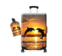 Cdkfxjy Luggage Cover and Luggage Tags for Travel Man Women,Washable,Anti-Scratch Suitcase Protector Covers Fits Luggage, Dolphin Ocean Sunset, M(for 22-25 inch)