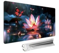 Cdkfxjy MTG Playmat 24 x 14in includes Storage Bag,TCG Playmat with Soft Surface Premium Non-Slip Rubber Backing Stitched Edges Durable Gaming Mat,Lotus Flowers Butterfly