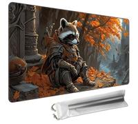 Cdkfxjy MTG Playmat 27.5 x 15.7in Includes Storage Bag,TCG Playmat with Soft Surface Premium Non-Slip Rubber Backing Stitched Edges Durable Gaming Mat,Raccoon Knight