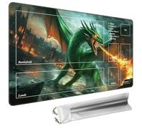 Cdkfxjy MTG Playmat with Magic Zone 27.5 x 15.7in Includes Storage Bag,TCG Playmat with Soft Surface Premium Non-Slip Rubber Backing Stitched Edges Durable Gaming Mat,Fire Green Dragon
