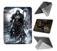 Cdkfxjy Tablet Case for iPad 10.2 inch 2021/2020/2019 - Folding Y-Shaped, Hard Transpatent Back, Mulit Angle Stand, Protective Cover with Pencil Holder - Grim Reaper Under Moon