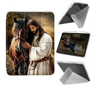 Cdkfxjy Tablet Case for iPad 10.2 inch 2021/2020/2019 - Folding Y-Shaped, Hard Transpatent Back, Mulit Angle Stand, Protective Cover with Pencil Holder - Jesus with Horse