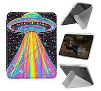 Cdkfxjy Tablet Case for iPad 10.2 inch 2021/2020/2019 - Folding Y-Shaped, Hard Transpatent Back, Mulit Angle Stand, Protective Cover with Pencil Holder - Space UFO Alien