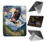 Cdkfxjy Tablet Case for iPad 10.2 inch 2021/2020/2019 - Folding Y-Shaped, Hard Transpatent Back, Mulit Angle Stand, Protective Cover with Pencil Holder - Bald Eagle Soaring Above Deer