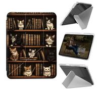Cdkfxjy Tablet Case for iPad 10.2 inch 2021/2020/2019 - Folding Y-Shaped, Hard Transpatent Back, Mulit Angle Stand, Protective Cover with Pencil Holder - Library Bookshelf with Cats