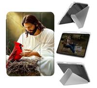 Cdkfxjy Tablet Case for iPad 10.2 inch 2021/2020/2019 - Folding Y-Shaped, Hard Transpatent Back, Mulit Angle Stand, Protective Cover with Pencil Holder - Jesus Red Cardinal