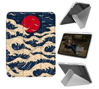 Cdkfxjy Tablet Case for iPad 10.2 inch 2021/2020/2019 - Folding Y-Shaped, Hard Transpatent Back, Mulit Angle Stand, Protective Cover with Pencil Holder - Ocean Waves Red Sun
