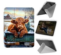Cdkfxjy Tablet Case for iPad 10th Generation 10.9 inch 2022 - Folding Y-Shaped, Hard Transpatent Back, Mulit Angle Stand, Protective Cover with Pencil Holder - Cow Sitting on Truck