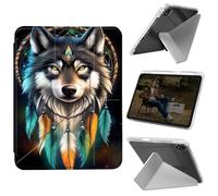 Cdkfxjy Tablet Case for iPad 10th Generation 10.9 inch 2022 - Folding Y-Shaped, Hard Transpatent Back, Mulit Angle Stand, Protective Cover with Pencil Holder - Dream Catcher Wolf
