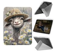 Cdkfxjy Tablet Case for iPad Air 11 inch M3 2025/M2 2024 - Folding Y-Shaped, Hard Transpatent Back, Mulit Angle Stand, Protective Cover with Pencil Holder - A Cute Goat