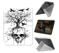 Cdkfxjy Tablet Case for iPad Air 11 inch M3 2025/M2 2024 - Folding Y-Shaped, Hard Transpatent Back, Mulit Angle Stand, Protective Cover with Pencil Holder - Crow Skull