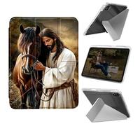 Cdkfxjy Tablet Case for iPad Air 13 inch M2 2024 - Folding Y-Shaped, Hard Transpatent Back, Mulit Angle Stand, Protective Cover with Pencil Holder - Jesus with Horse