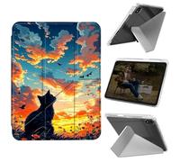 Cdkfxjy Tablet Case for iPad Air 13 inch M2 2024 - Folding Y-Shaped, Hard Transpatent Back, Mulit Angle Stand, Protective Cover with Pencil Holder - Cat and Orange Sky