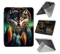 Cdkfxjy Tablet Case for iPad mini 6 2021/Mini 7 2024 8.3 inch - Folding Y-Shaped, Hard Transpatent Back, Mulit Angle Stand, Protective Cover with Pencil Holder - Wolf Dreamcatcher