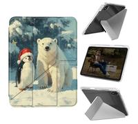 Cdkfxjy Tablet Case for iPad Mini 6 2021/Mini 7 2024 8.3 inch - Folding Y-shaped, Hard Transpatent Back, Mulit Angle Stand, Protective Cover with Pencil Holder - Polar Bear and Penguin