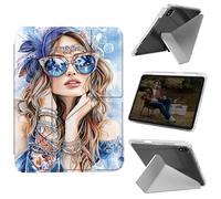 Cdkfxjy Tablet Case for iPad mini 6 2021/Mini 7 2024 8.3 inch - Folding Y-Shaped, Hard Transpatent Back, Mulit Angle Stand, Protective Cover with Pencil Holder - Beautiful Woman with Sunglass
